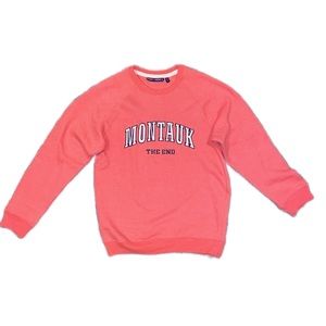 Coral Embroidered Montauk The End Crewneck Pull Over Sweatshirt Size S